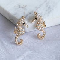 New Ocean Series Full Diamond Glass Hippocampal Earrings Fashion Exaggerated Earrings Wholesale main image 4