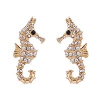 New Ocean Series Full Diamond Glass Hippocampal Earrings Fashion Exaggerated Earrings Wholesale sku image 1