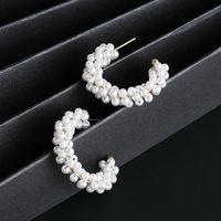 Fashion C Shape Inlaid Pearls Alloy Artificial Gemstones Earrings Ear Studs main image 3