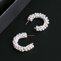 Fashion C Shape Inlaid Pearls Alloy Artificial Gemstones Earrings Ear Studs main image 4