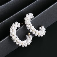 Fashion C Shape Inlaid Pearls Alloy Artificial Gemstones Earrings Ear Studs main image 5