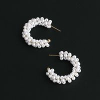 Fashion C Shape Inlaid Pearls Alloy Artificial Gemstones Earrings Ear Studs main image 6