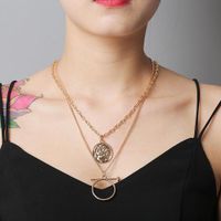 New Fashion Double-layer Retro Coin Necklace Abstract Relief Coin Portrait Multi-layer Sweater Chain Wholesale main image 3