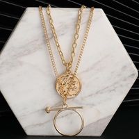 New Fashion Double-layer Retro Coin Necklace Abstract Relief Coin Portrait Multi-layer Sweater Chain Wholesale main image 4