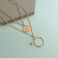 New Fashion Double-layer Retro Coin Necklace Abstract Relief Coin Portrait Multi-layer Sweater Chain Wholesale main image 5