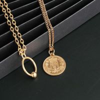New Fashion Coin Portrait Retro Gold Coin Coin Relief Pendant Wild Necklace Wholesale main image 4