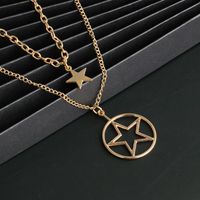 New Fashion Double-layer Retro Hollow Five-pointed Star Round Geometric Necklace Wholesale main image 3