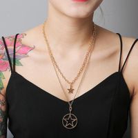 New Fashion Double-layer Retro Hollow Five-pointed Star Round Geometric Necklace Wholesale main image 4