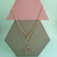 New Fashion Double-layer Retro Hollow Five-pointed Star Round Geometric Necklace Wholesale main image 5