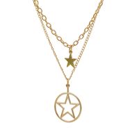 New Fashion Double-layer Retro Hollow Five-pointed Star Round Geometric Necklace Wholesale main image 6
