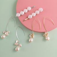 Fashion Hairpin Earrings Set Pearl Word Clip C-shaped Pearl Hairpin Earrings Wholesale main image 1
