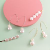 Fashion Hairpin Earrings Set Pearl Word Clip C-shaped Pearl Hairpin Earrings Wholesale main image 6