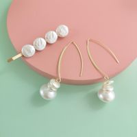 Fashion Hairpin Earrings Set Pearl Word Clip C-shaped Pearl Hairpin Earrings Wholesale main image 5