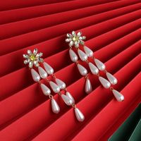 New Fashion Flower Pearl Drop Earrings For Women Wholesale main image 5