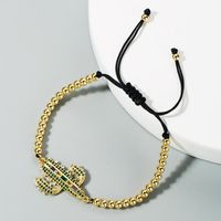 New Fashion Retro Cactus Gold Color Inlay Zircon Copper Beads Adjustment Caibao Bracelet Wholesale main image 3