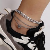 New Fashion Twist Chain Simple Footwear Exaggerated Thick Chain Small Butterfly Combination Anklet For Women Wholesale main image 2