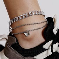 New Fashion Twist Chain Simple Footwear Exaggerated Thick Chain Small Butterfly Combination Anklet For Women Wholesale main image 6