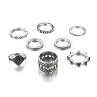 New Fashion Retro Black Diamond Ring 8 Piece Hollow Diamond Set Ring main image 6