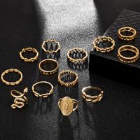 New Fashion Alloy Exaggerated Carved Buddha Statue With Diamond Serpentine Ring Set Of 13 main image 5