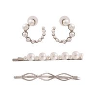 60275 Europäischer Und Amerikanischer Ozean Wind Haars Pange Set Perlen One-word-clip C-förmige Perlen Ohrringe Und Ohrringe Großhandel sku image 2