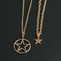 New Fashion Double-layer Retro Hollow Five-pointed Star Round Geometric Necklace Wholesale sku image 1