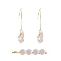 Fashion Hairpin Earrings Set Pearl Word Clip C-shaped Pearl Hairpin Earrings Wholesale sku image 3