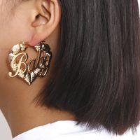 New Fashion Baby Letters Retro Pattern Heart-shaped Simple Hollow Earrings sku image 1