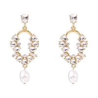 Korean New Long Pearl Pendant Earrings Fashion Geometric Hollow Alloy Diamond Earrings sku image 4
