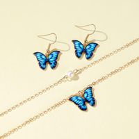 New Fashion Butterfly Necklace Colorful Double Pearl Butterfly Pendant Elegant Butterfly Earring Set Wholesale main image 4