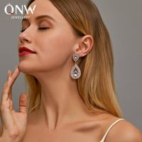 New Long Earrings Super Flash Zircon Water Drop Earrings Crystal Bridal Earrings Wholesale main image 1