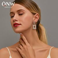 New Fashion Exaggerated Long Paragraph Flash Diamond Geometric Earrings Simple Hollow Square Earrings main image 1