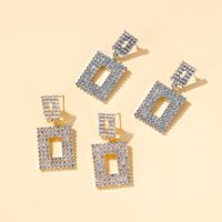 New Fashion Exaggerated Long Paragraph Flash Diamond Geometric Earrings Simple Hollow Square Earrings main image 3