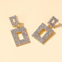 New Fashion Exaggerated Long Paragraph Flash Diamond Geometric Earrings Simple Hollow Square Earrings main image 5