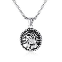Hip Hop Small Round Pendant Virgin Mary Head Stainless Steel Necklace Wholesale main image 3