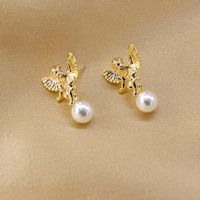 New Fashion Lucky Pearl Angel Earrings Wholesale main image 5