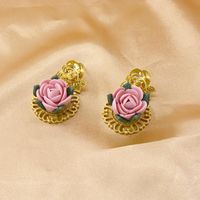 New Fashion Retro Ceramic Flower Baroque Stud Earrings Wholesale main image 3
