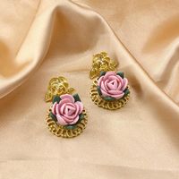 New Fashion Retro Ceramic Flower Baroque Stud Earrings Wholesale main image 4