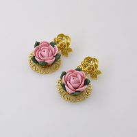 New Fashion Retro Ceramic Flower Baroque Stud Earrings Wholesale main image 5