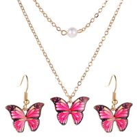 New Fashion Butterfly Necklace Colorful Double Pearl Butterfly Pendant Elegant Butterfly Earring Set Wholesale sku image 6