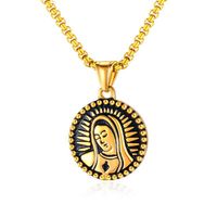 Hip Hop Small Round Pendant Virgin Mary Head Stainless Steel Necklace Wholesale sku image 2