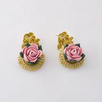 New Fashion Retro Ceramic Flower Baroque Stud Earrings Wholesale sku image 1