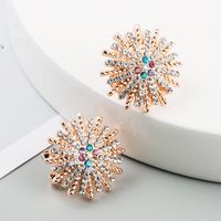 New Fashion Simple Luxury Flower Female Earrings Alloy Color Rhinestone Ear Clip Wholesale main image 4