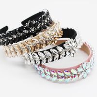 Baroque Fashion Headband Leaf Tassel Inlaid Glass Diamond Color Diamond Wide-brimmed Headband main image 1