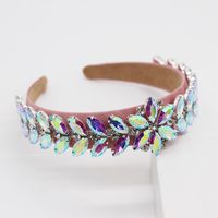 Baroque Fashion Headband Leaf Tassel Inlaid Glass Diamond Color Diamond Wide-brimmed Headband main image 3