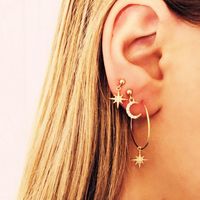 New Fashion Full Diamond Star Moon Earring Set 2 Piece Set Wholesale main image 2