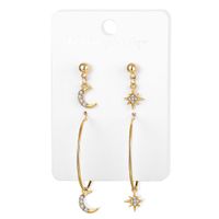 New Fashion Full Diamond Star Moon Earring Set 2 Piece Set Wholesale main image 5
