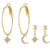 New Fashion Full Diamond Star Moon Earring Set 2 Piece Set Wholesale main image 6
