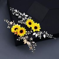 New Fashion Sun Flower Daisy Hair Band Handmade Glass Rhinestone Bride Head Jewelry main image 3