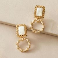 New Fashion Retro Palace Style Square Resin Earrings Geometric Round Inlaid Pearl Earrings main image 3