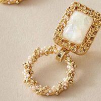 New Fashion Retro Palace Style Square Resin Earrings Geometric Round Inlaid Pearl Earrings main image 4